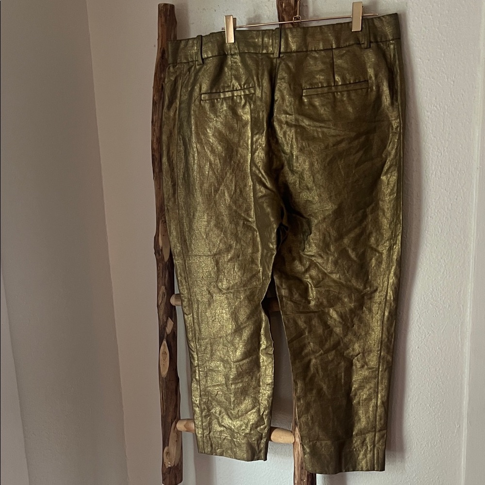 J. Crew Metallic Gold Woven Linen Blend Dress Pants Size 12 - Picture 4 of 7